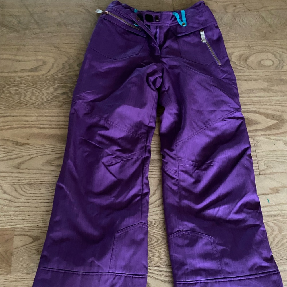 Obermeyer Purple Kids Snow Pants with Teal Accents